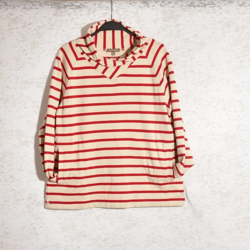 Lilla P Red and Cream Long sleeve 100 % Cotton Turtleneck Sweater Size XS